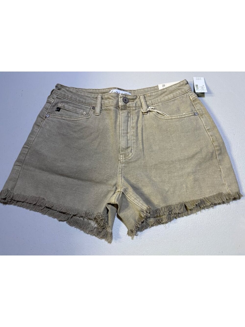 KanCan Womens Size 29 High Rise Curvy Shorts Frayed Hem Khaki